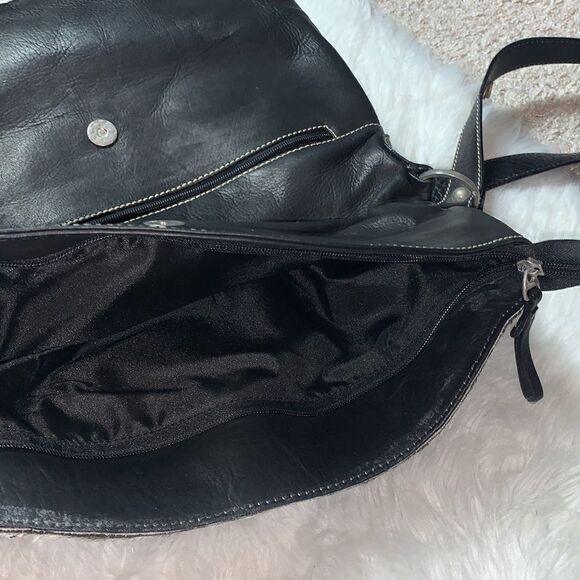 La Curtiembre Black Leather Cowhide Satchel Shoulder Crossbody Bag - Picture 9 of 11